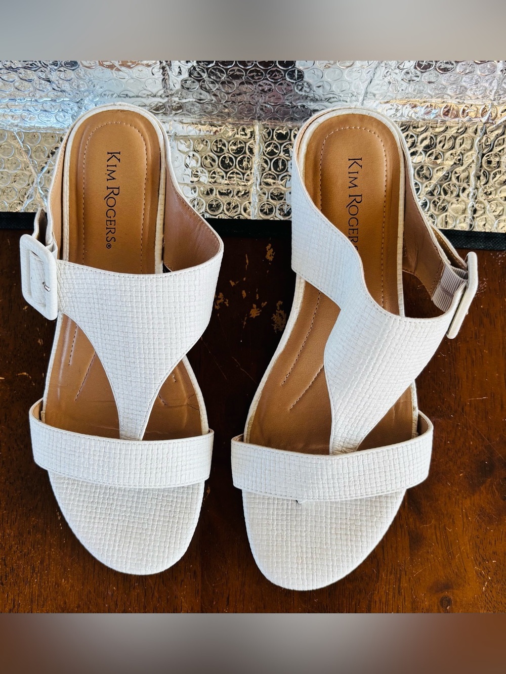 Kim Rogers White Textured Slide Mules